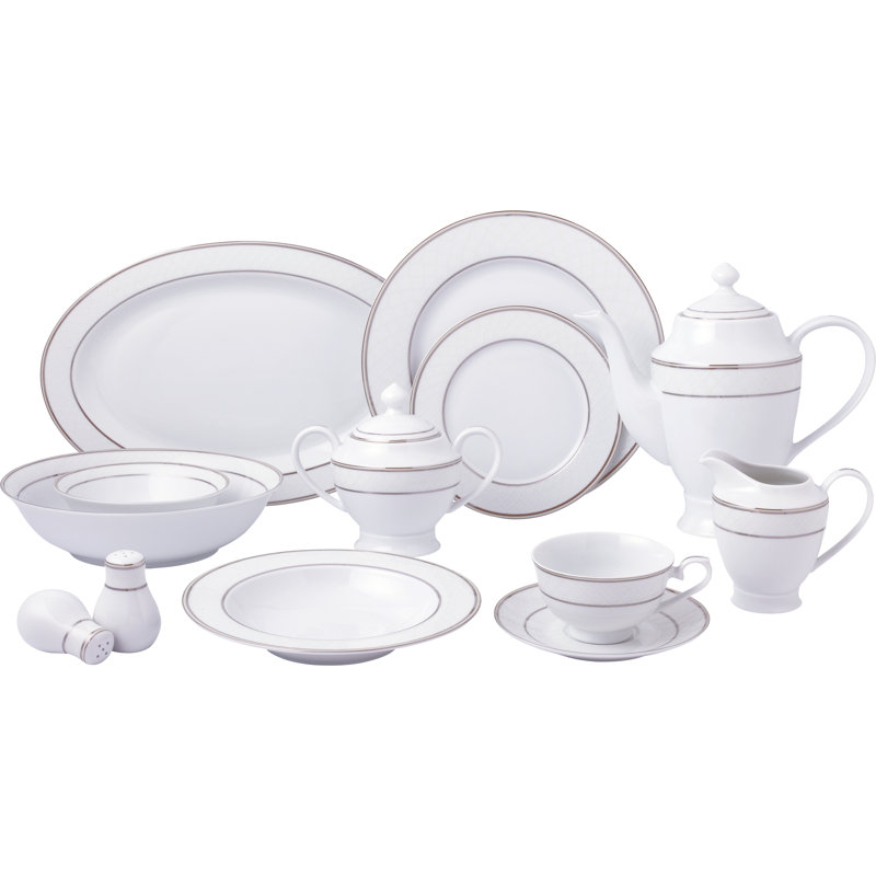 Lorren Home Trends 57 Piece Bone China Dinnerware Set Service for 8